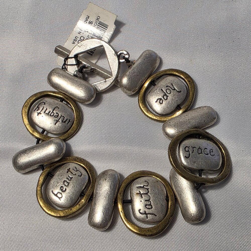 Chico's Pewter Inspirational Motivational Bracelet Joy, Hope, Love......